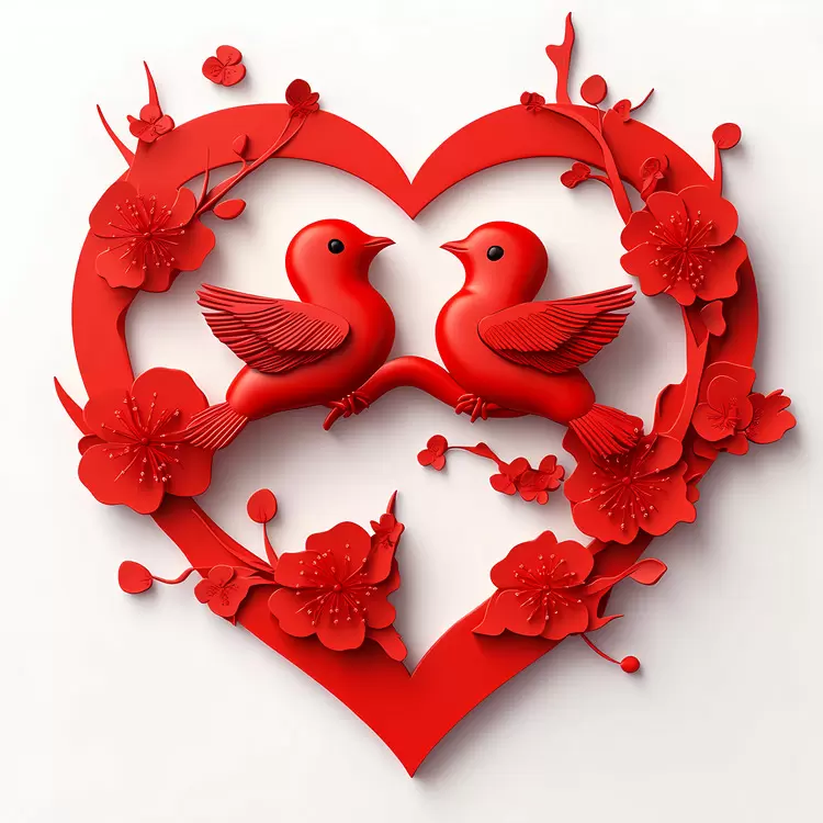 Birds in Love Valentine's Day Paper Cutout Symbol of Love Chinese Valentines Day