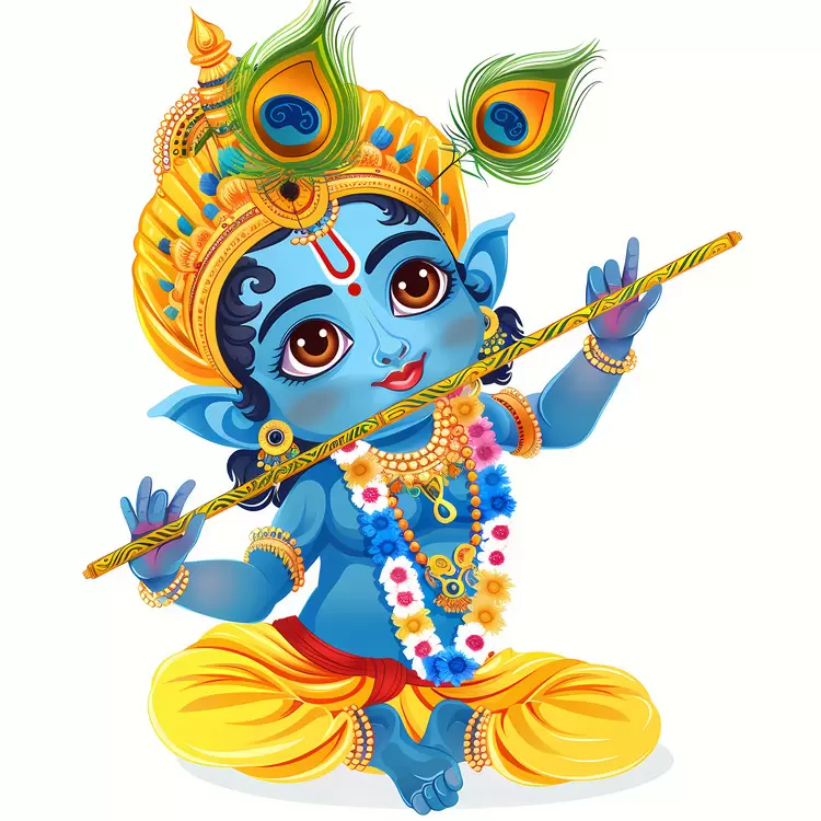 gopis playing flute religious symbolism Krishna Janmashtami blue