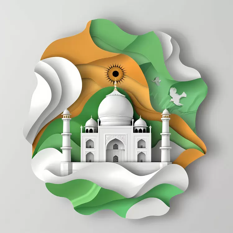 historical landmark shades of green and orange indian flag taj mahal patriotic symbol