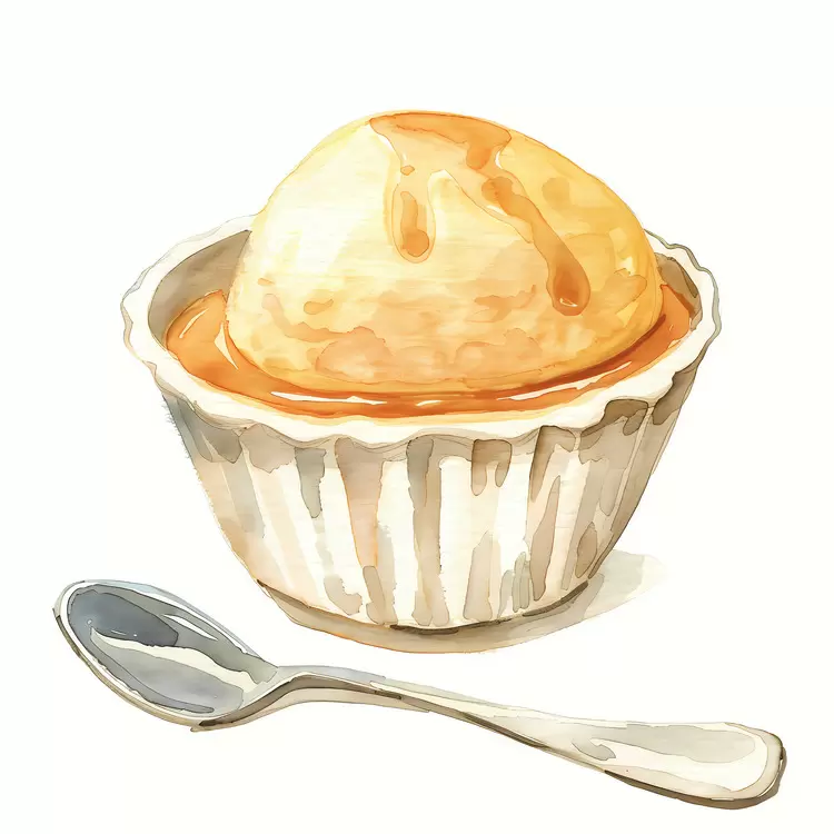 Spoon Custard Easy to understand Realistic Watercolor