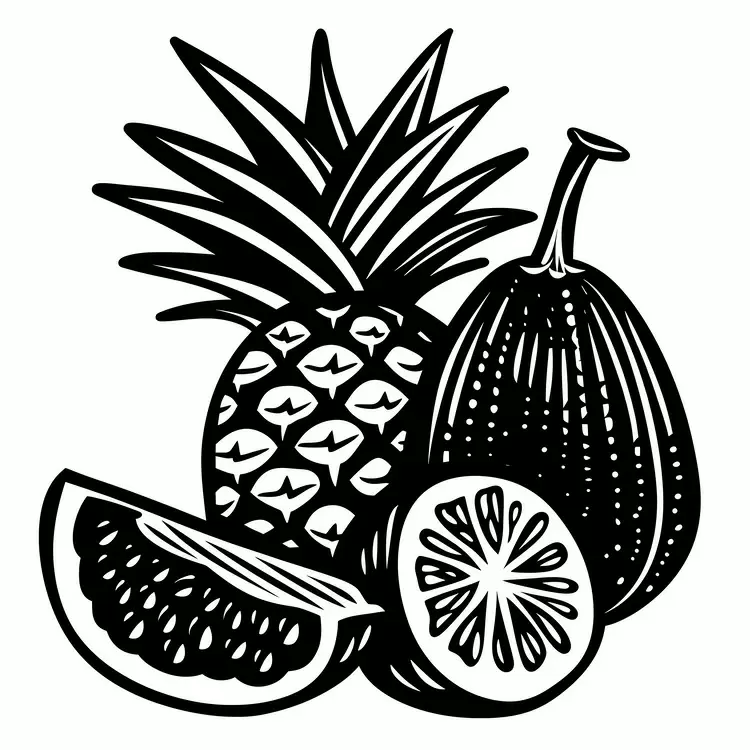 Black and white Food illustration Vector illustration Simple design Illustration of a pineapple