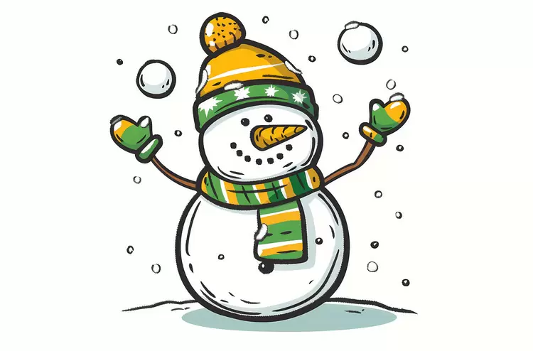 carefree mischievous smiling snowman lighthearted