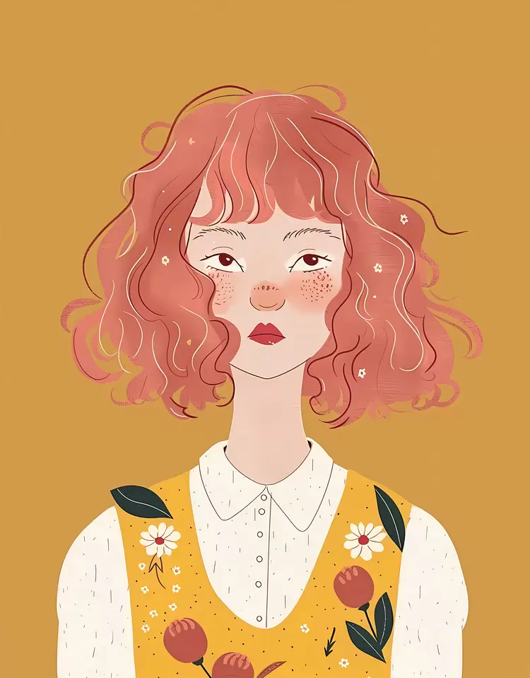 floral hair style red hair flower print dress girl blush lips
