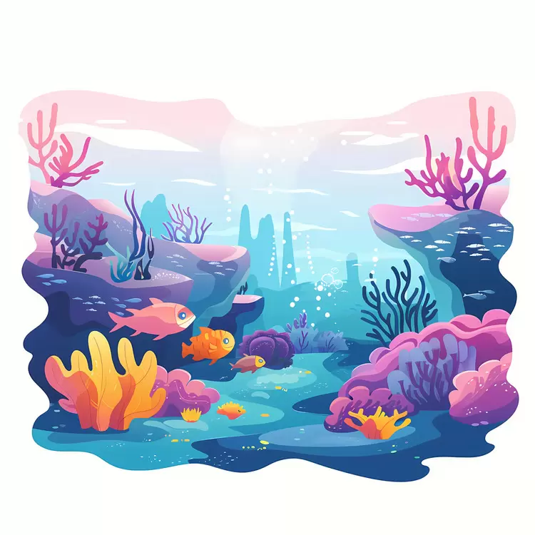 School of fish Sandy bottom Sea plants Soft lighting Coral reefs
