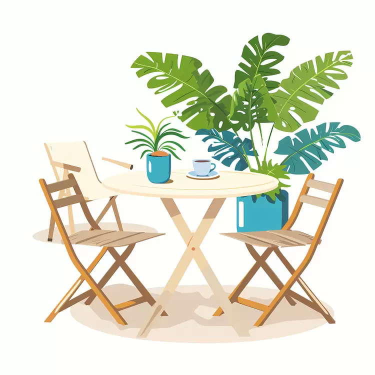 table patio potted plants chairs Outdoor Furniture