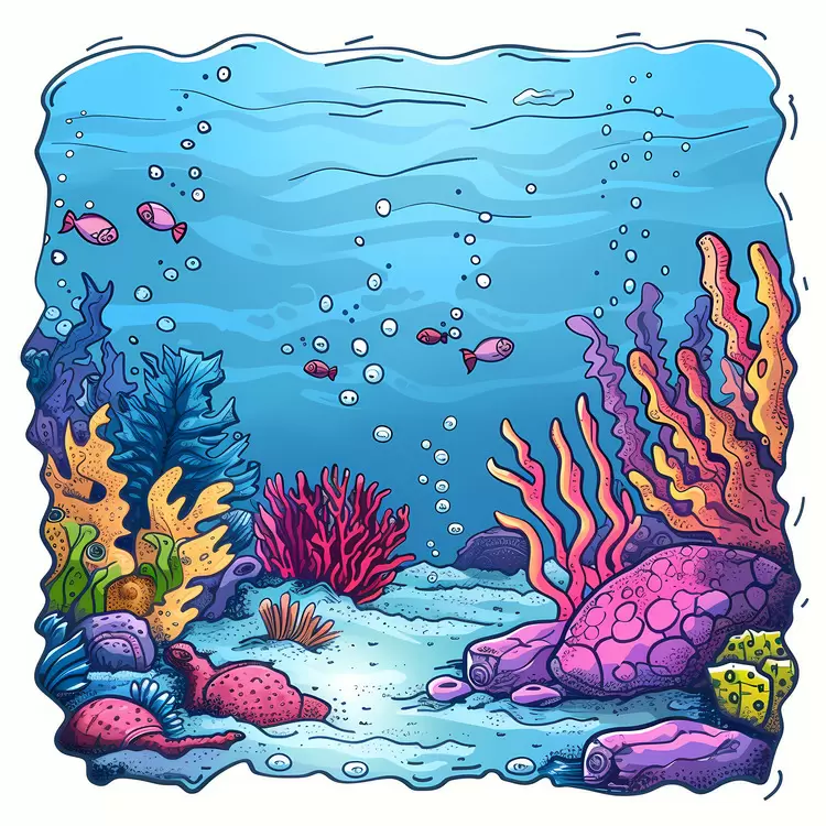 cartoonish vibrant nautical corals Underwater Seascape