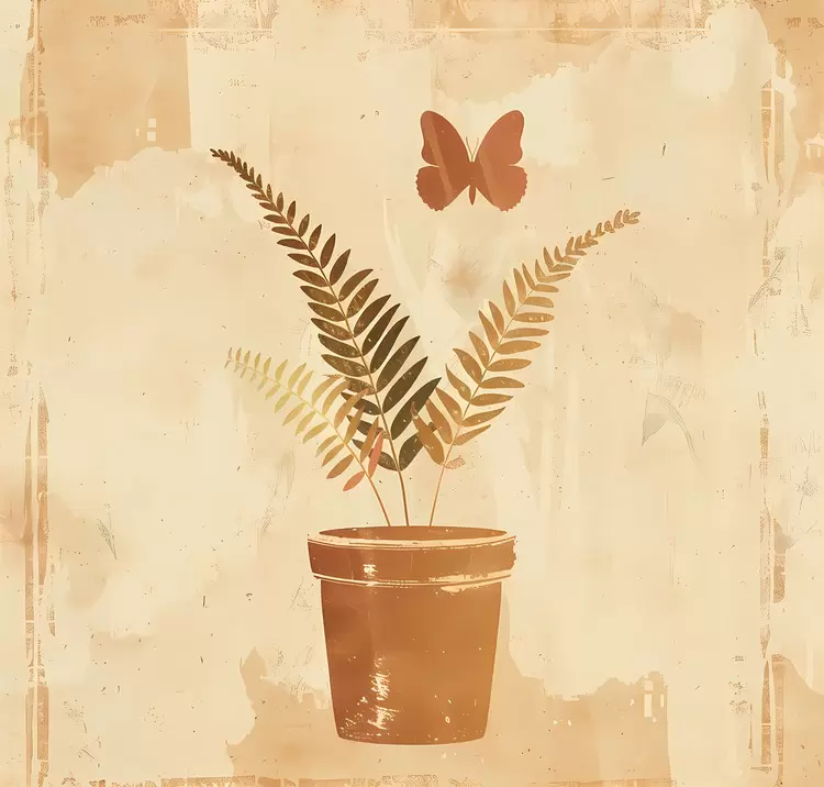 Potted fern Grungy texture Vintage Plant container