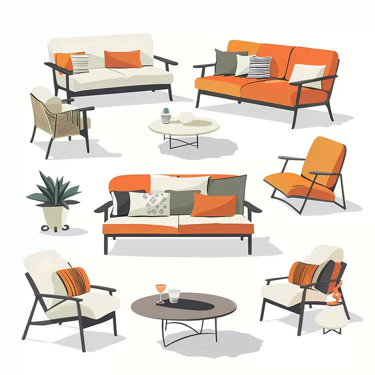 Black vase White vase Outdoor Furniture White cushion Orange couch