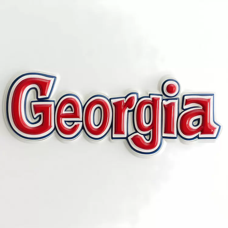Georgia state seal Red State name on a sign Georgia state outline