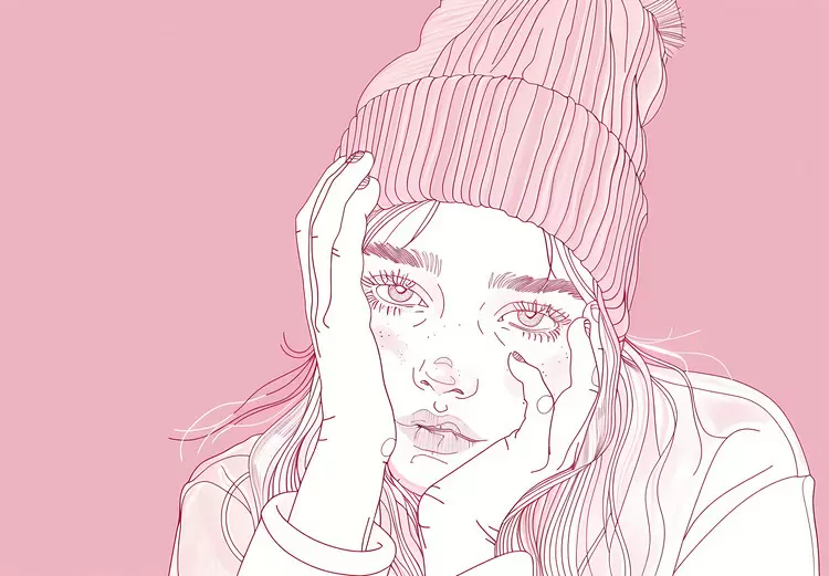 pink sweater pink blouse winter girl pink background female subject