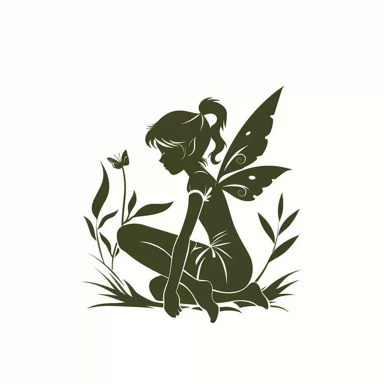 black and white design female figure green background silhouette Fairy Garden