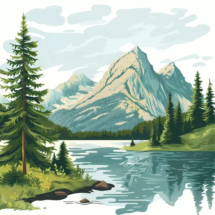 International Mountain Day landscape painting nature trees mountains
