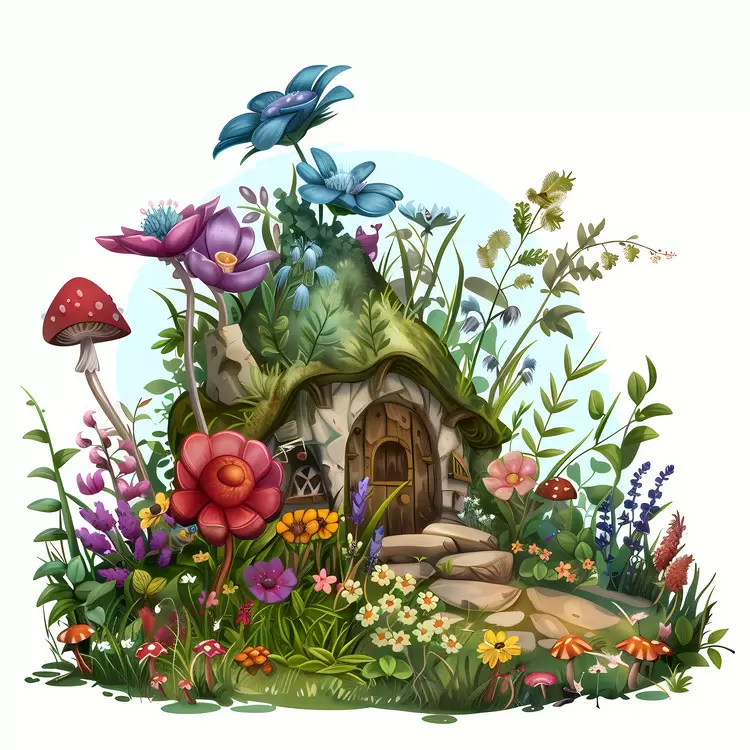 rocks cottage forest mossy gnomes
