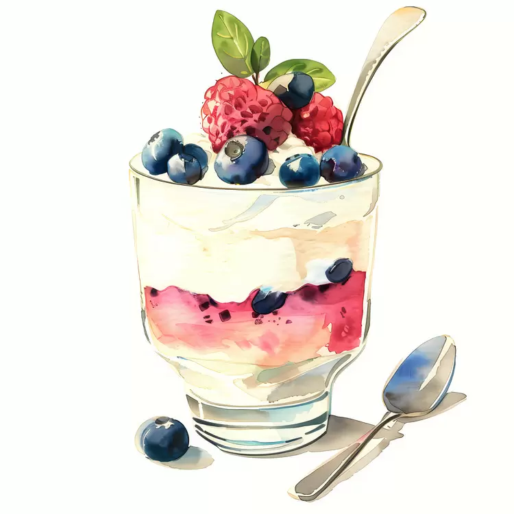 dessert fruit spoon fork blueberries