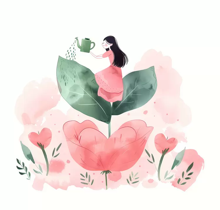 water flower watercolor garden girl ladybug