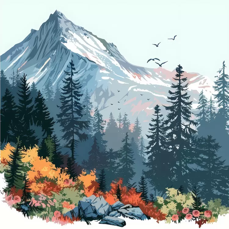 colorful mountain landscape forest water