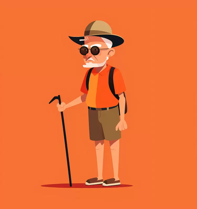 hiking orange background outdoors old people nature