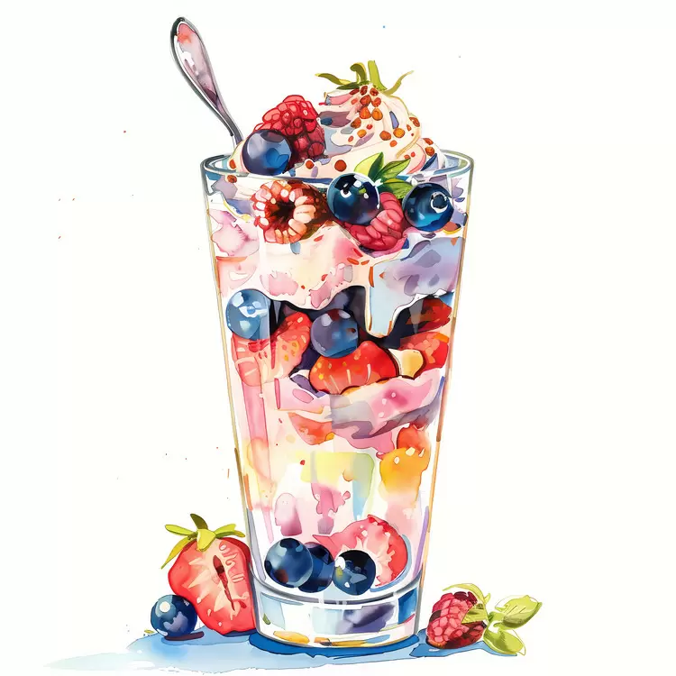 Summer dessert Watercolor illustration yogurt parfait Whimsical illustration Frozen treats