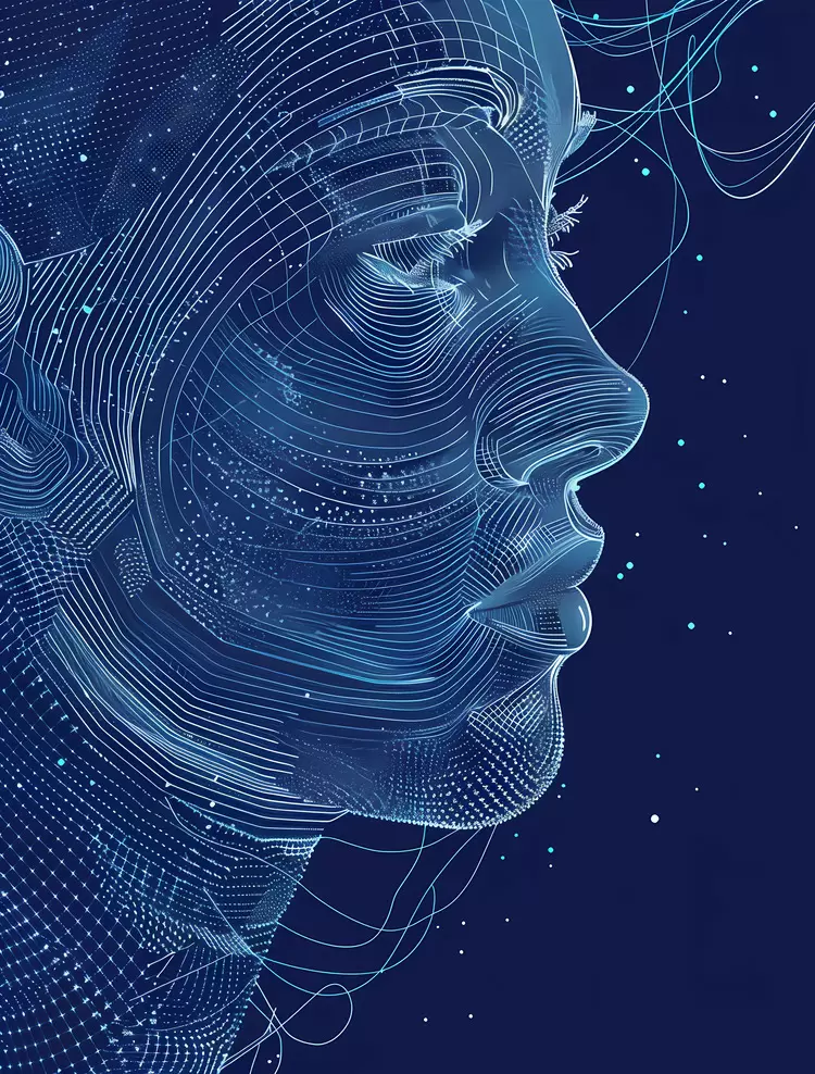 Neural networks High definition AI head Human Blue sky background