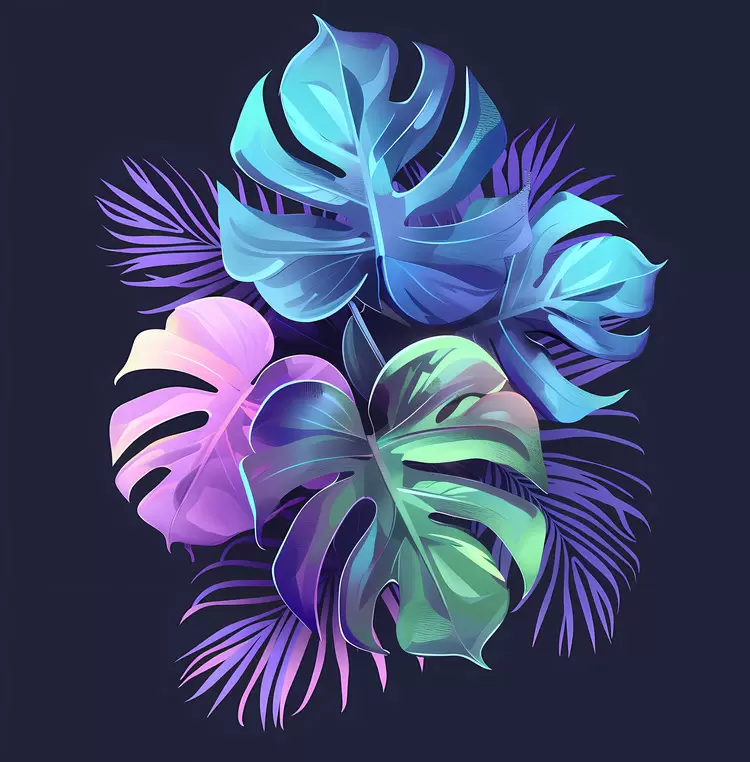 monstera plant green blue bird of paradise anthurium
