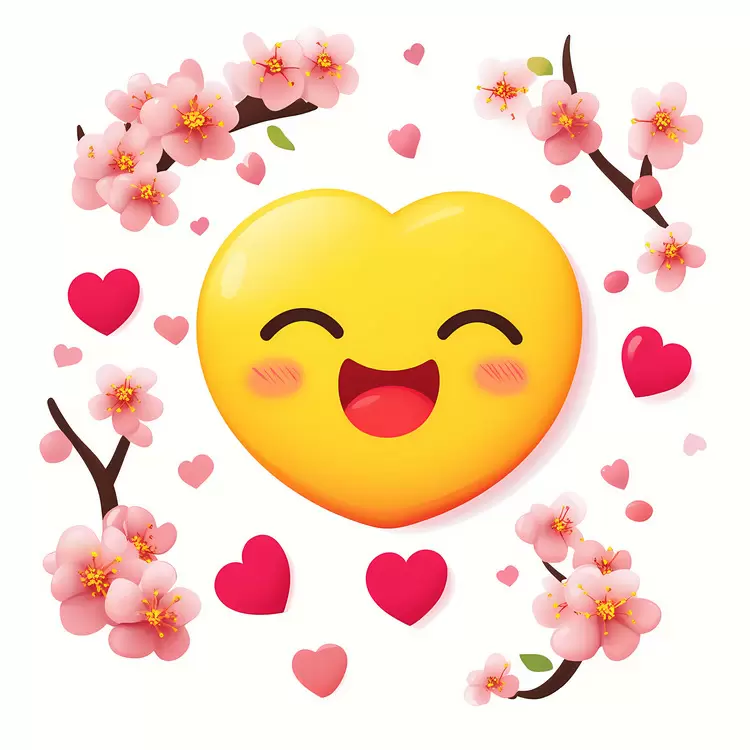 Blossoming branches Flourishing flowers Yellow emoji Chinese Valentines Day Flower petals