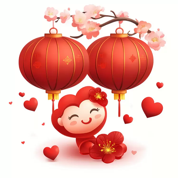 red lanterns flower petals celebration chinese new year couple