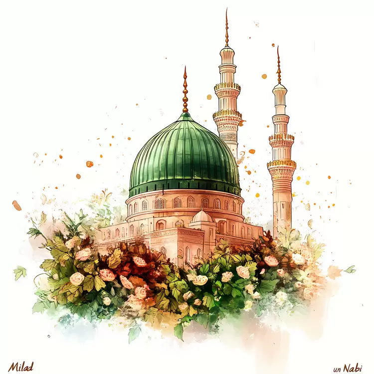 Watercolor Islamic architecture Mosque building Arabic architecture