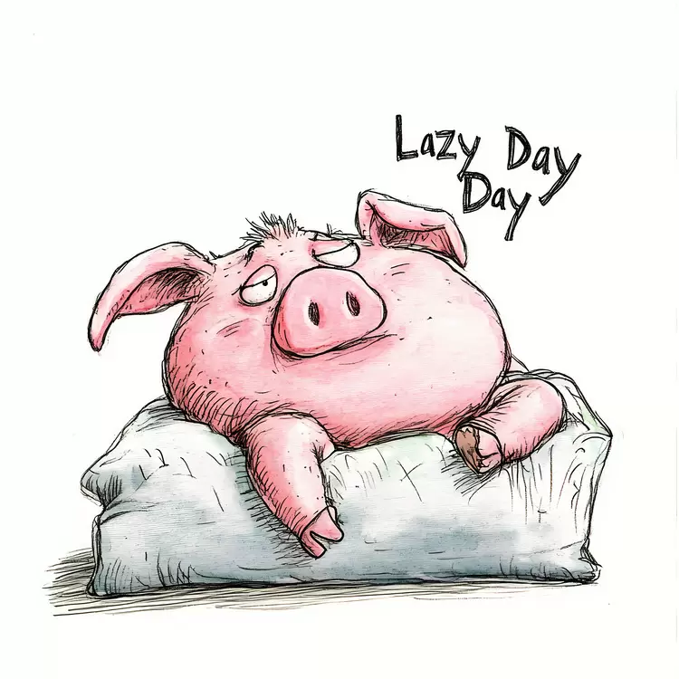 pig illustration cartoon pig Lazy Day cute animal pig in bed