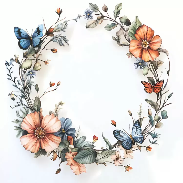 Nature inspired Floral wreath Vintage style August Hand drawn illustration