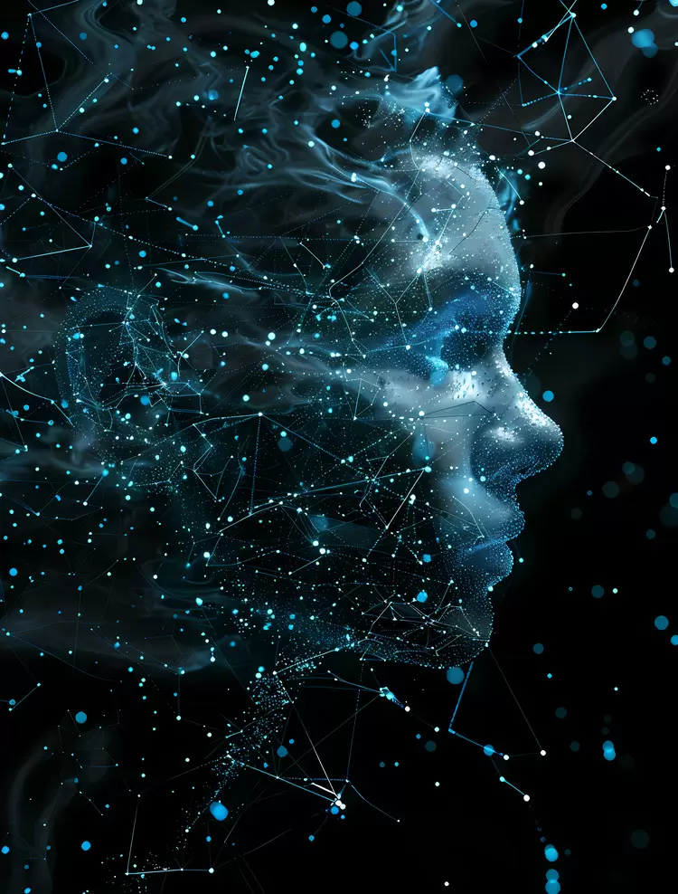 Human AI head abstract glowing digital illustration
