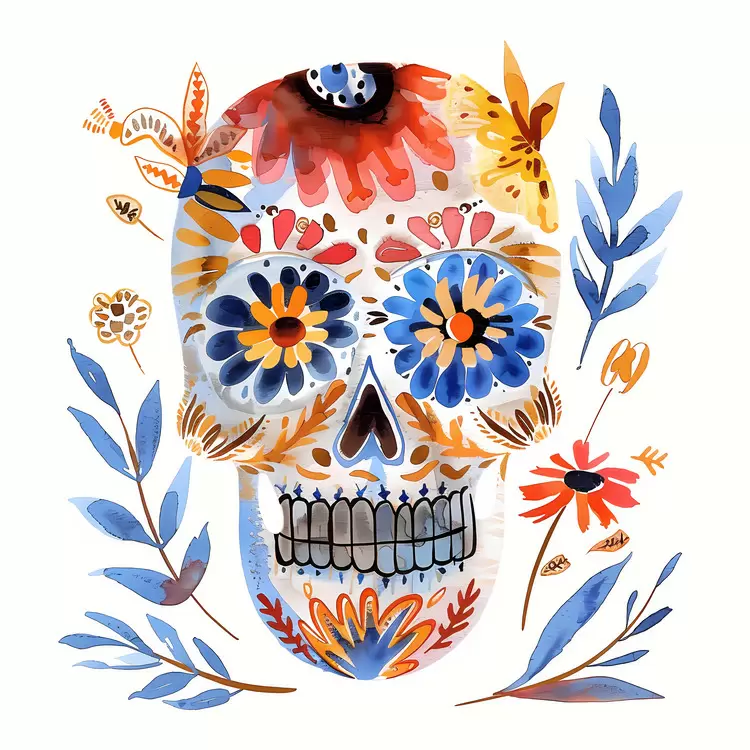 Floral Skulls Day of the Dead Art Nouveau