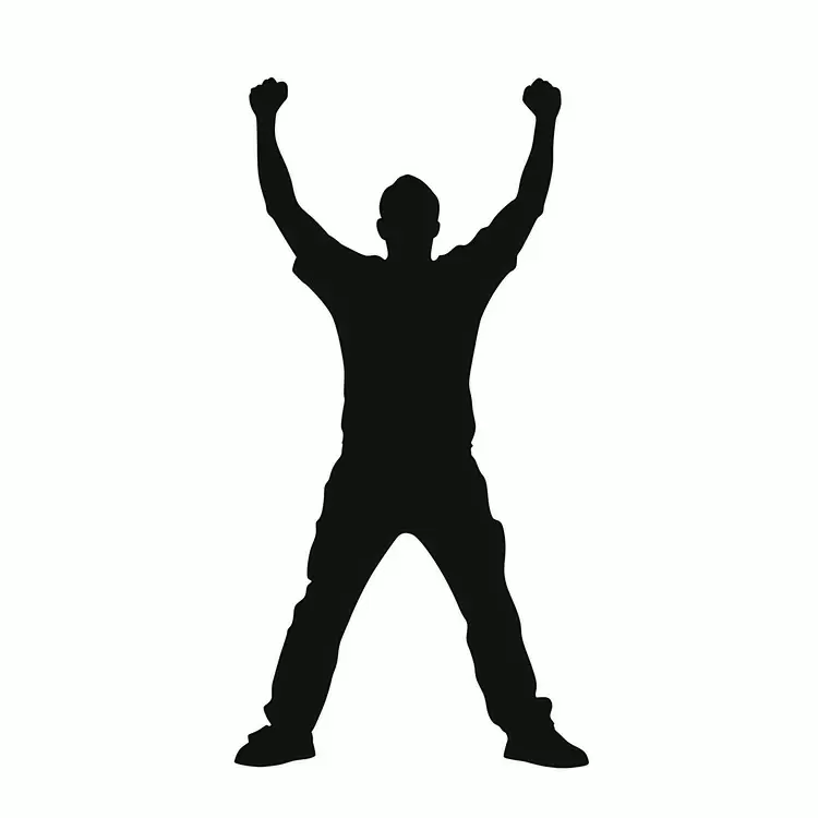 athlete raised hands man hand gesture black and white silhouette
