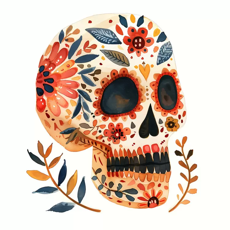 Day of the Dead Watercolor Flowers Heads Art