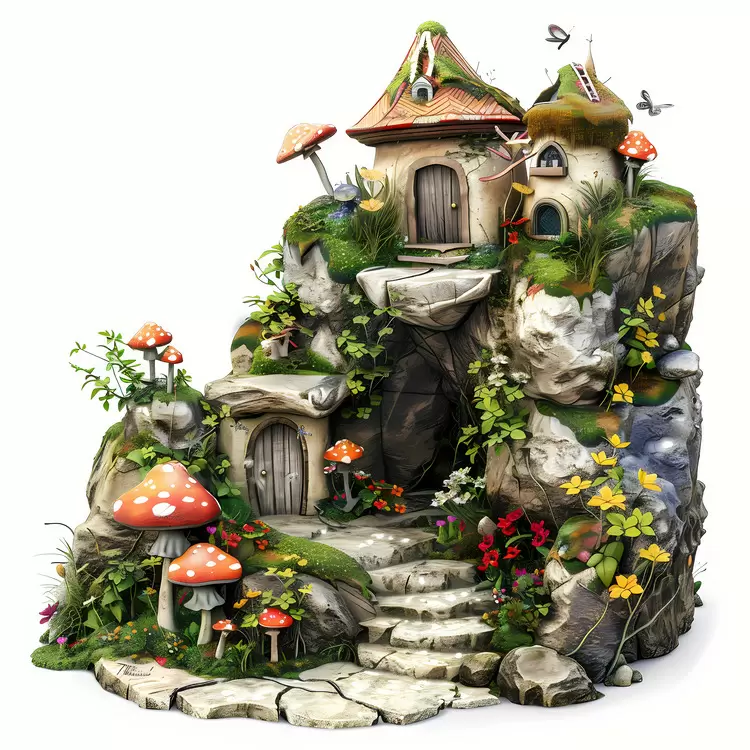 Mushrooms Waterfall Rocks Fairy Garden