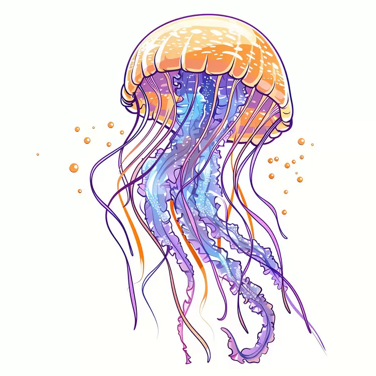 Blue watercolor background Jellyfish Invertebrate animals Sea life Oceanic environment
