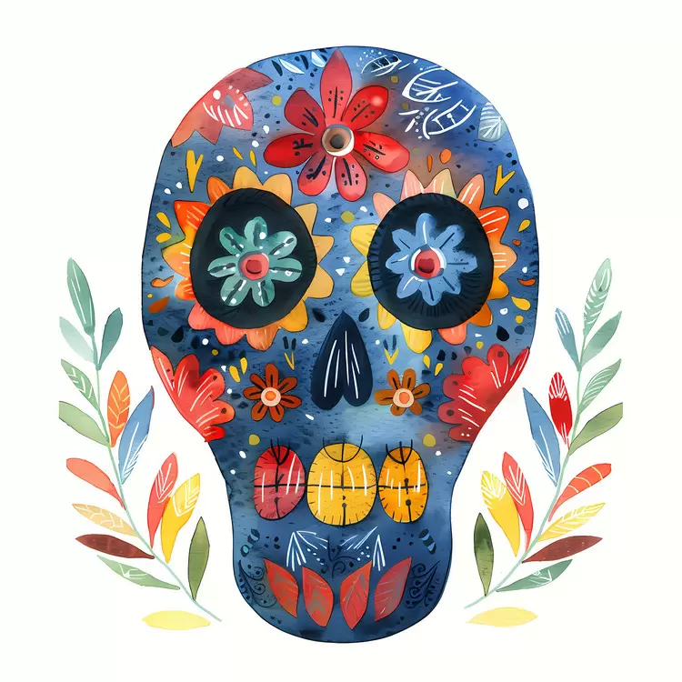 Sugar Skull floral colorful flower blue