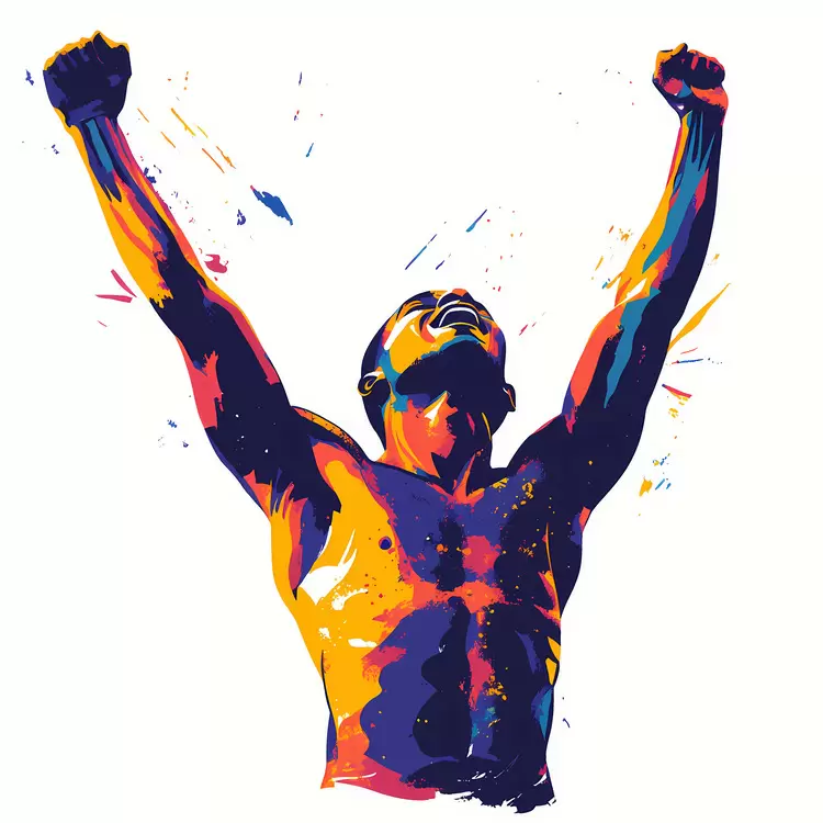 athlete Colored Paint on Canvas Emotional Depth Male Figure Dynamic Composition