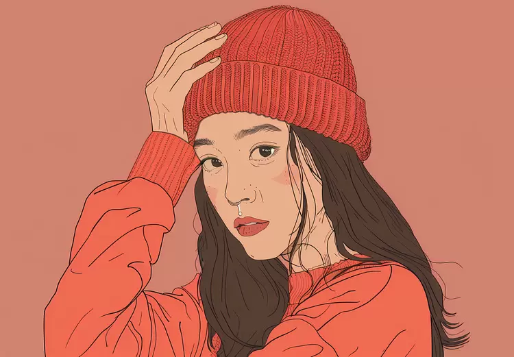 Personal interpretation of the  's subject matter Red sweater Digital illustration winter girl Artwork