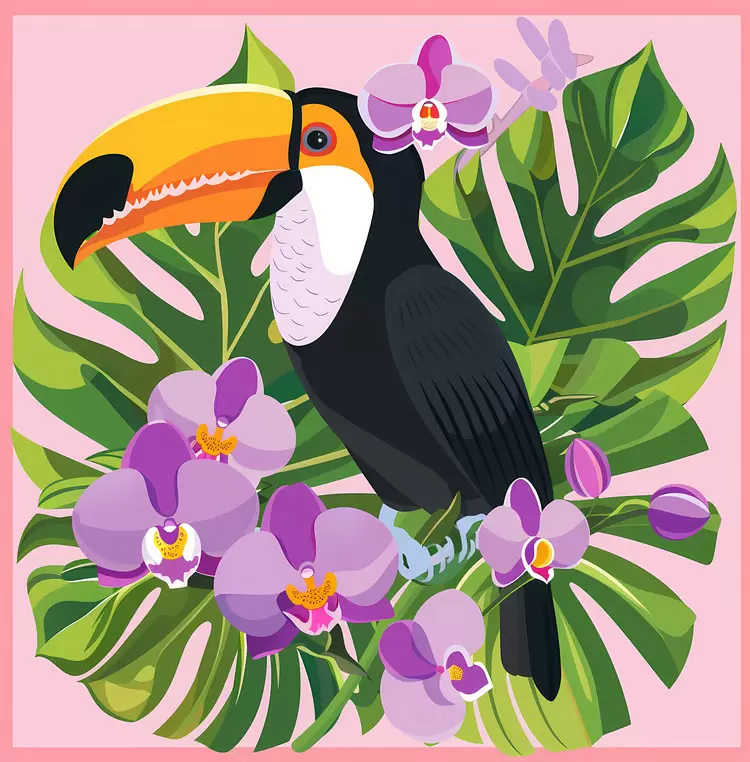 parrot leaves toucan wing spread colorful toucan print