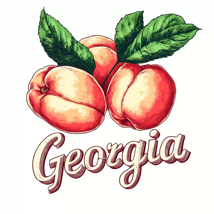 Peaches for sale Hand drawn Ripe fruit Georgia peaches Natural and organic