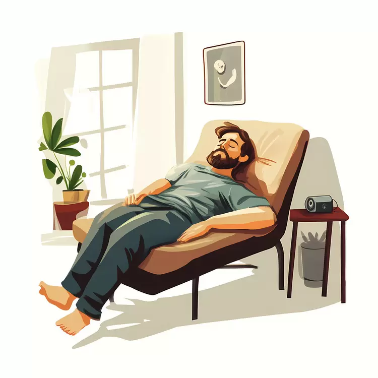 room plants window bearded man reclining
