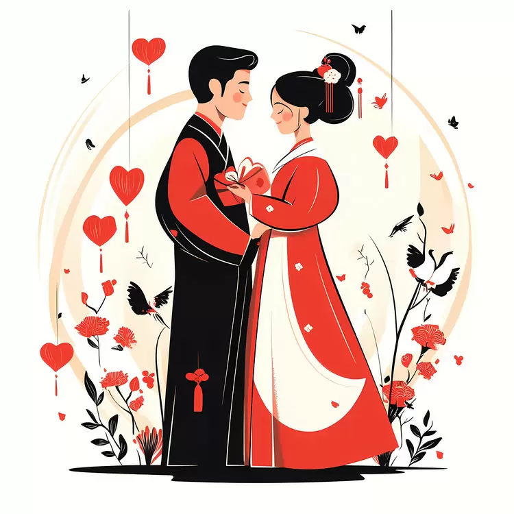 red hearts hanfu chinese culture wedding love