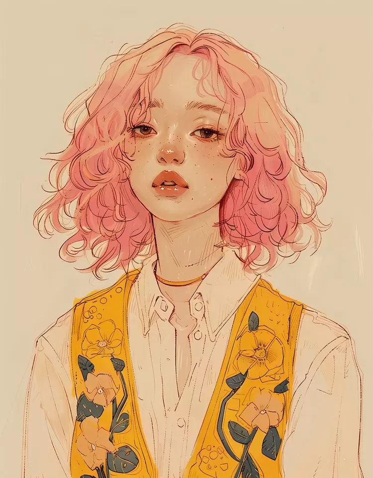 Nostalgic Vintage Pink Hair Portrait girl
