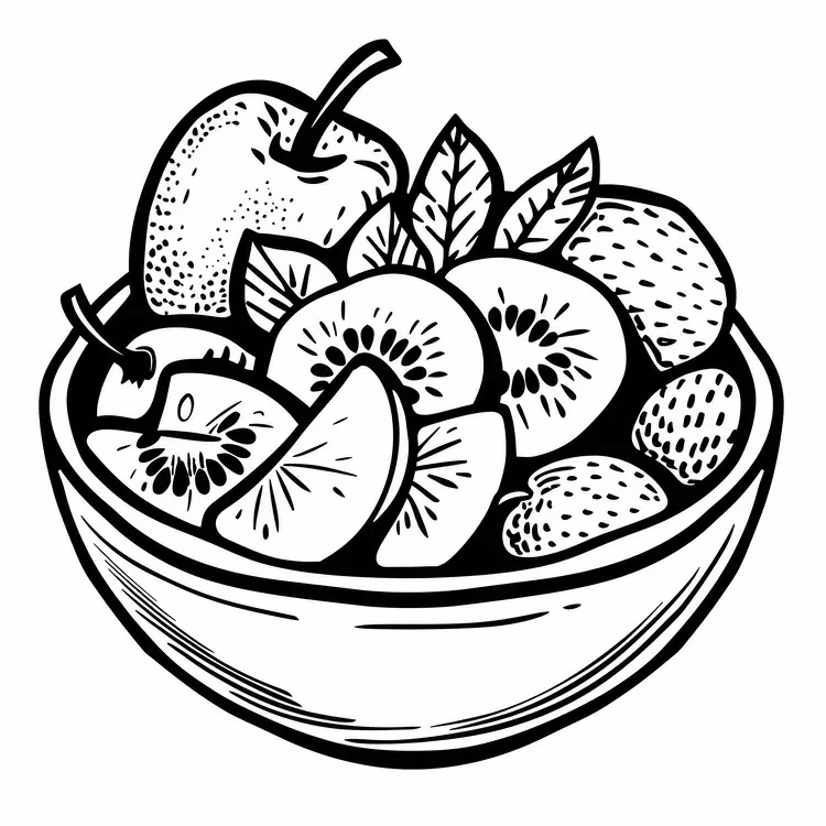 fruit salad black and white hand drawn vintage style retro illustration