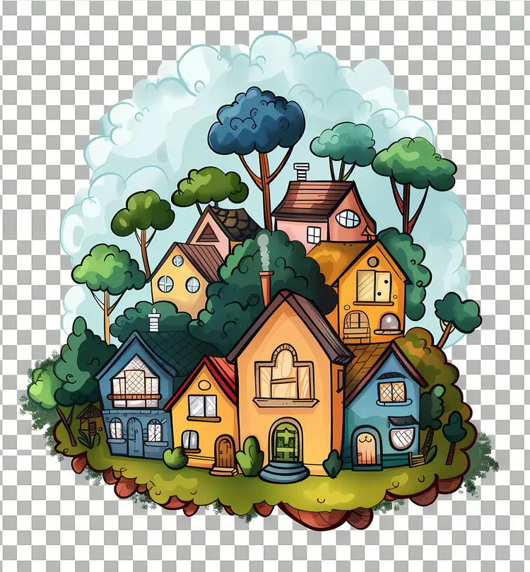 for   are: village small town hillside drawing house