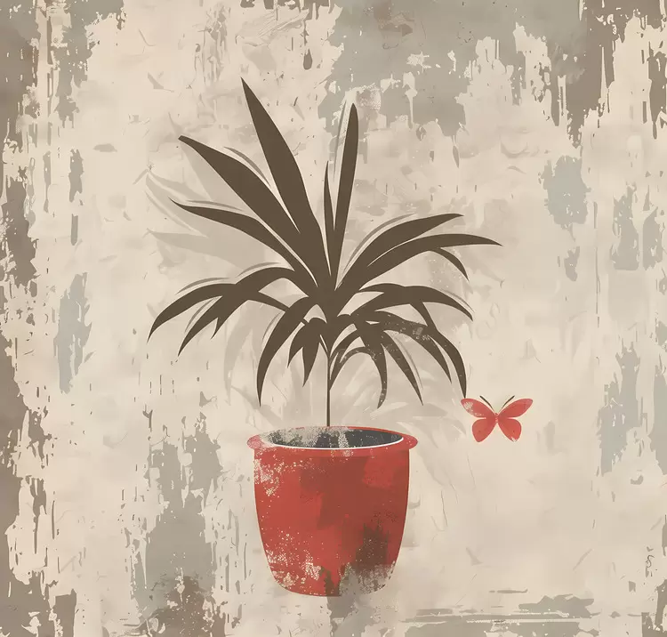 plant painting faded wall art fern