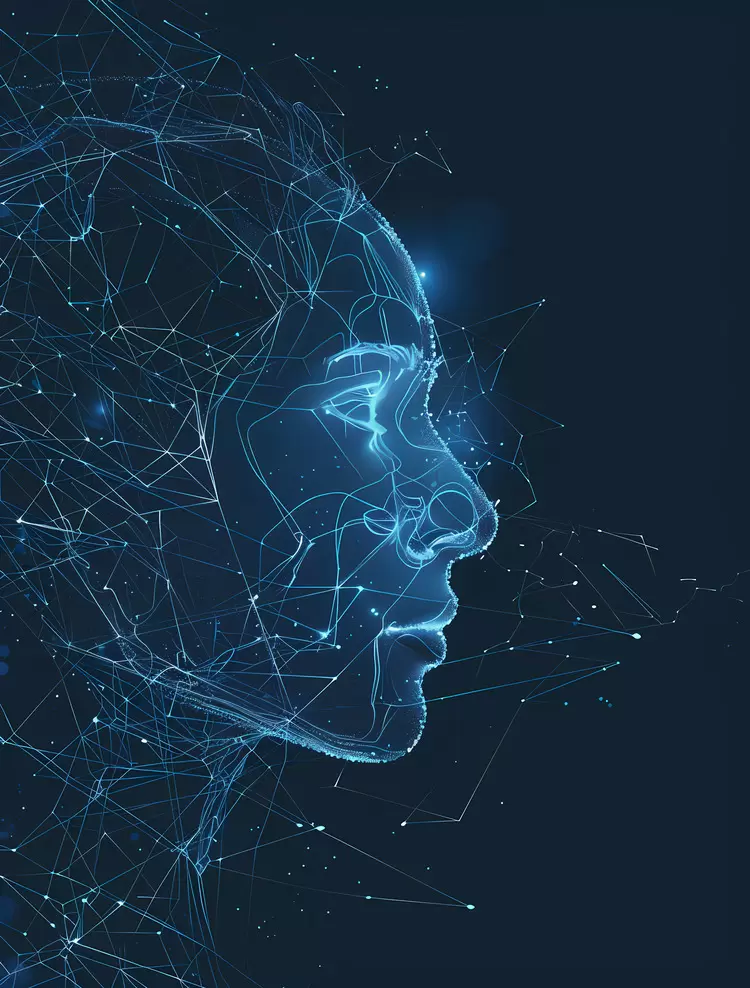 What is the style of the 2D illustration AI head Female figure Digital art