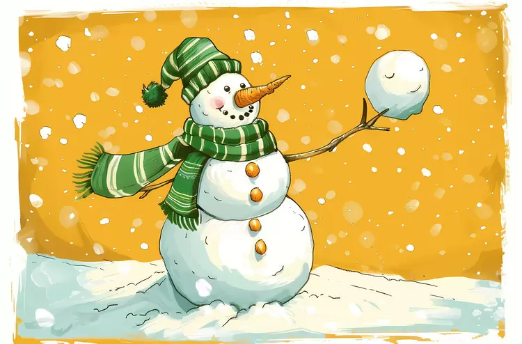 Snowman Winter green scarf snowball