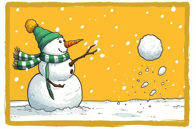 Snowman Hat Yellow background Green scarf Face