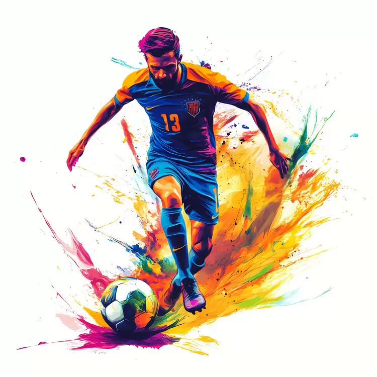 watercolor painting color splash vibrant soccer player energetic